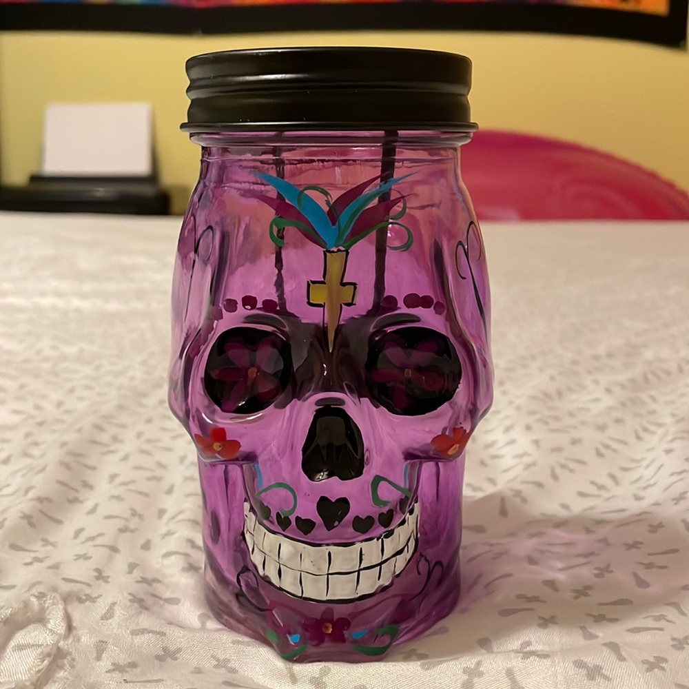 Sugar skull tea light candle holder